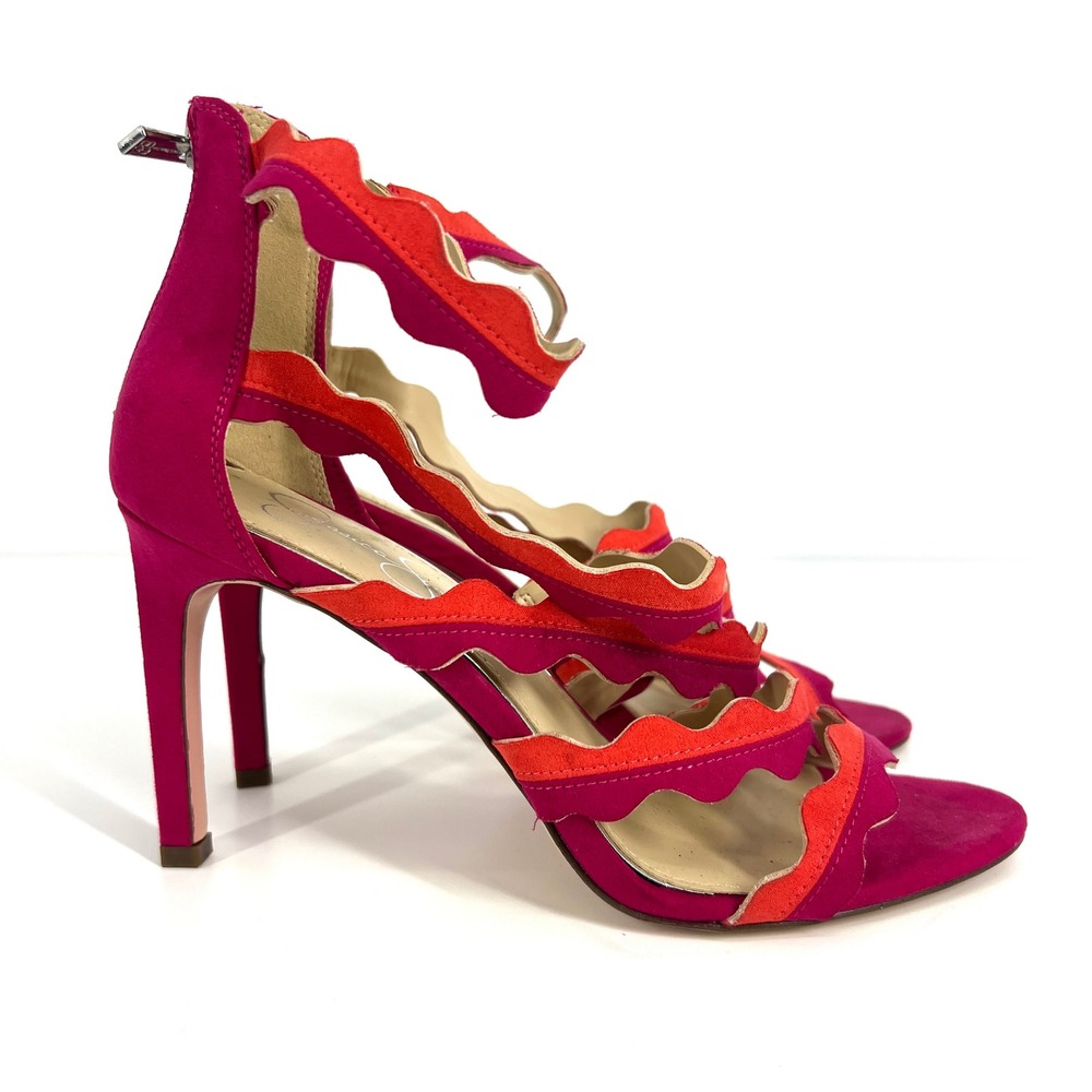 Jessica Simpson Caveena Fuchsia Orange Scalloped Stiletto Sandals 9.5M